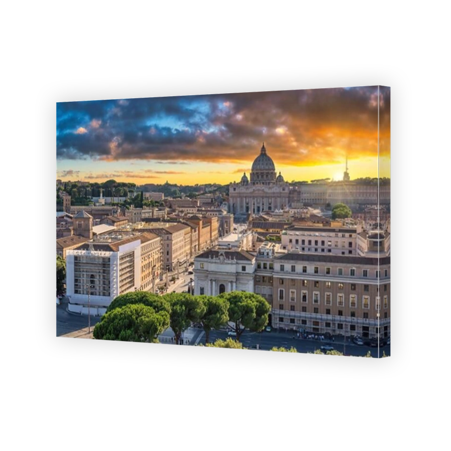 Rome Vatican Italy, high angle view sunset city skyline at Rome city center