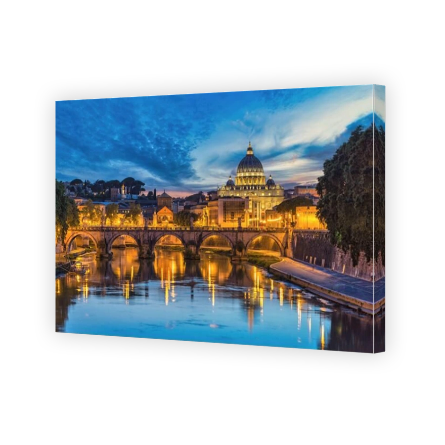 Rome Vatican Italy, sunset city skyline at St. Peter's Basilica and Tiber River