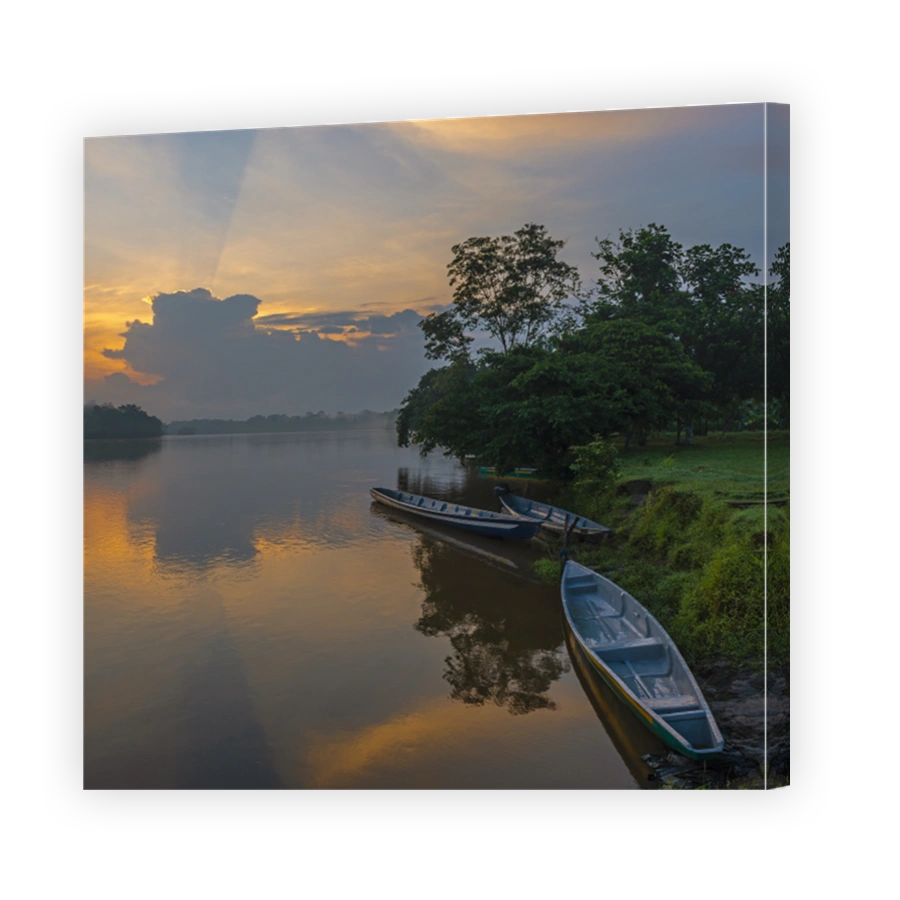 Canoes at sunrise, Amazon rainforest