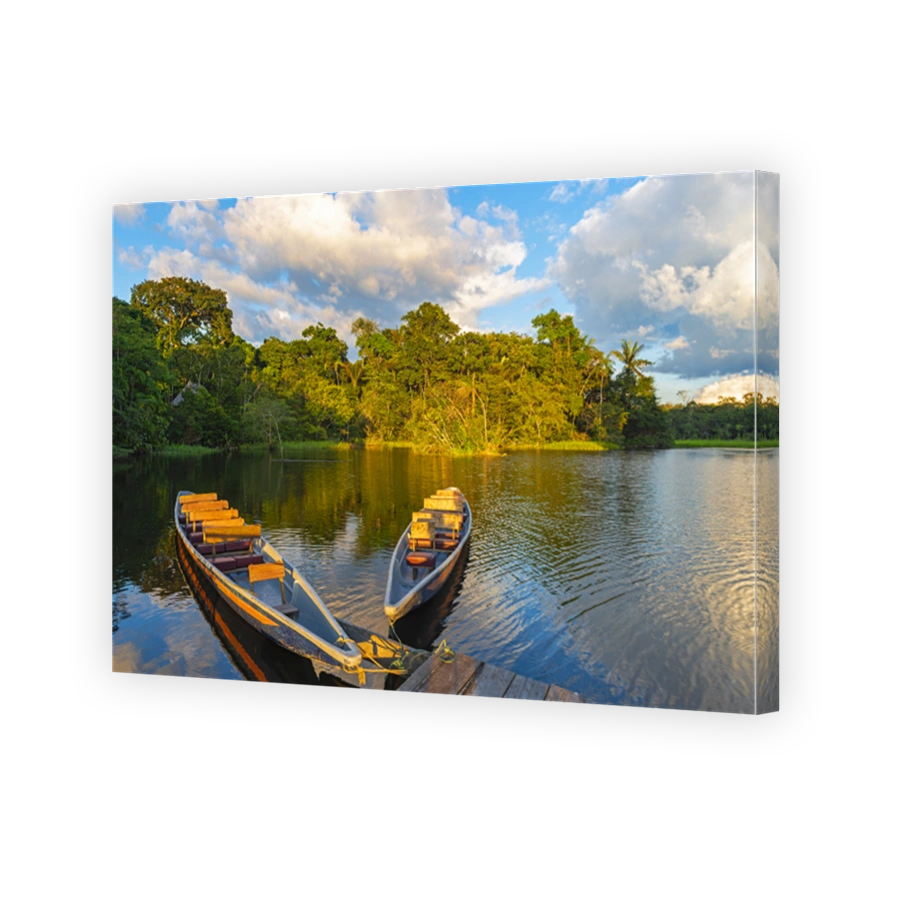 Canoes at Sunset in the Amazon Rainforest
