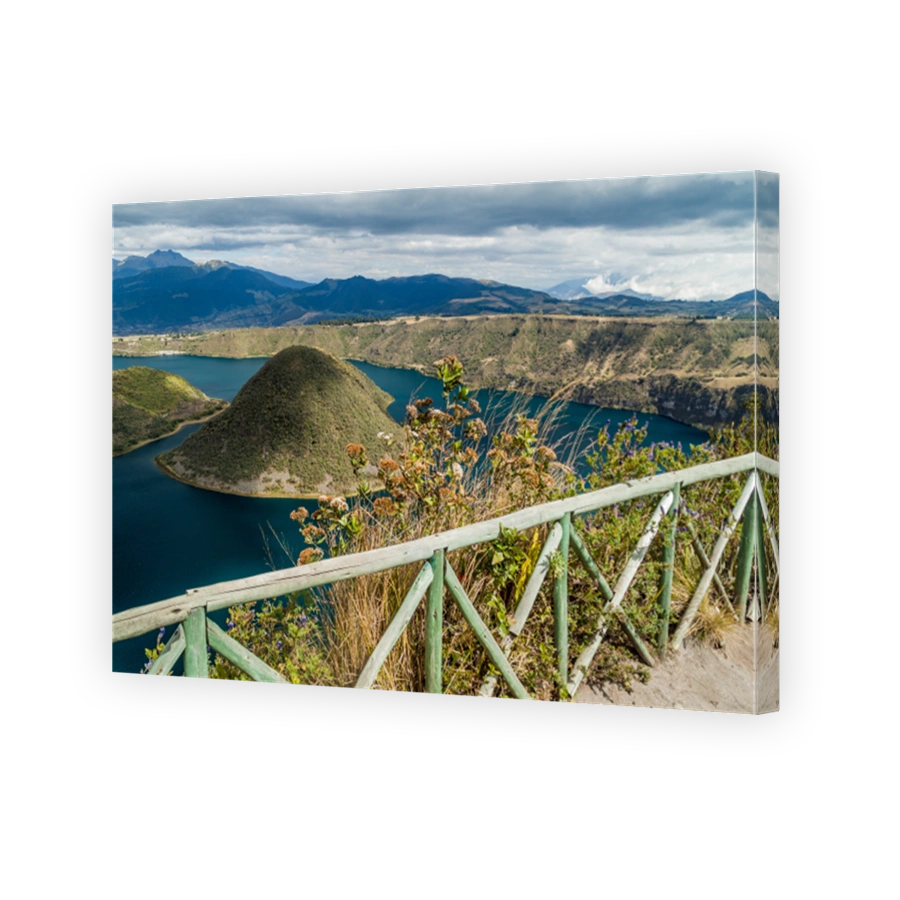 Viewpoint over volcanic lake Laguna Cuicocha in Ecuador