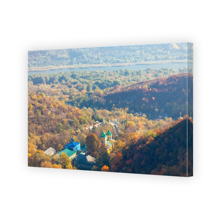 View of Saharna Monastery nestled in forested hills