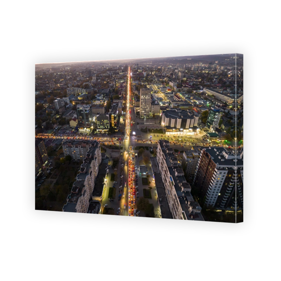 Aerial drone view of Chisinau at evening, Moldova