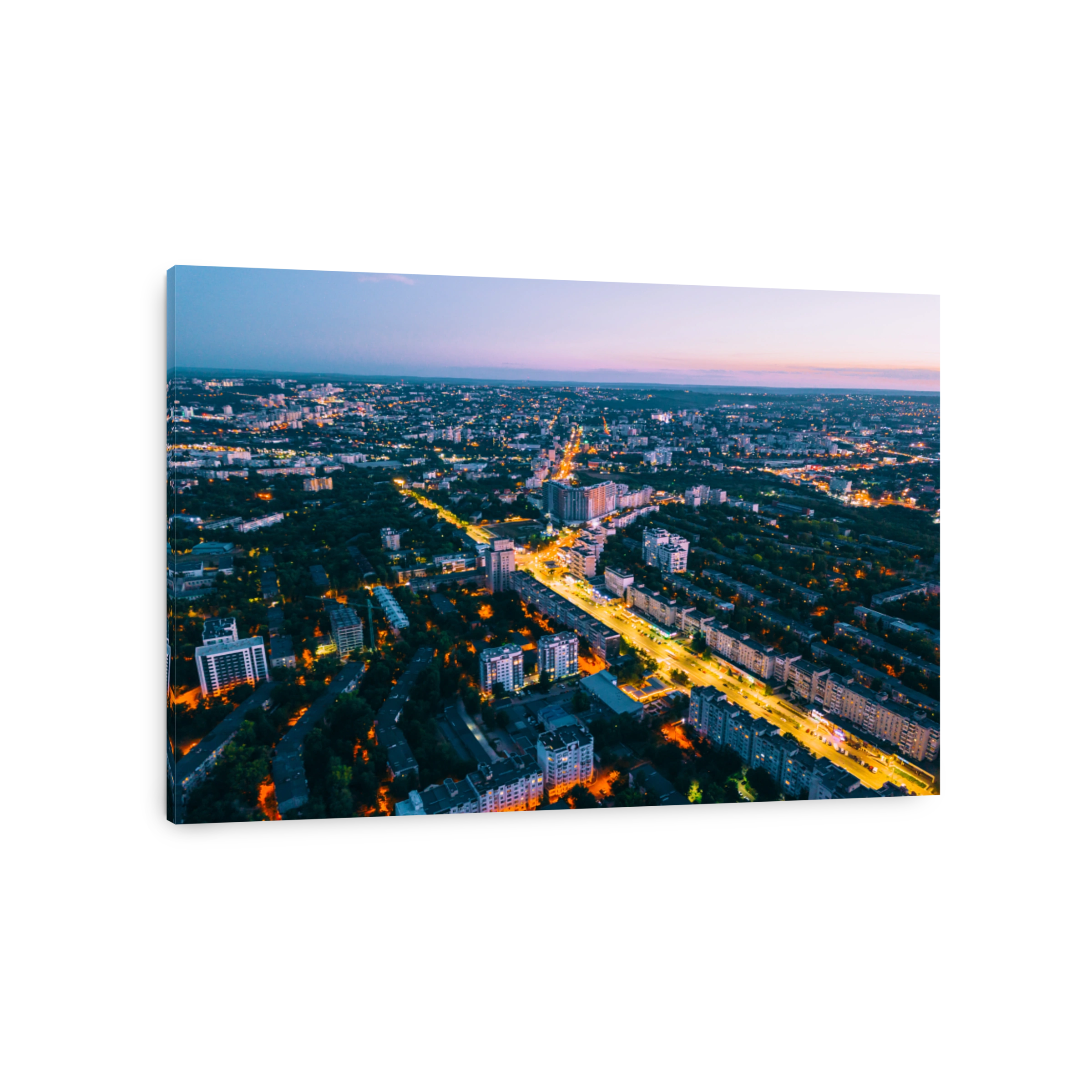Night landscape aerial photo of Chisinau, the capital of Moldova.