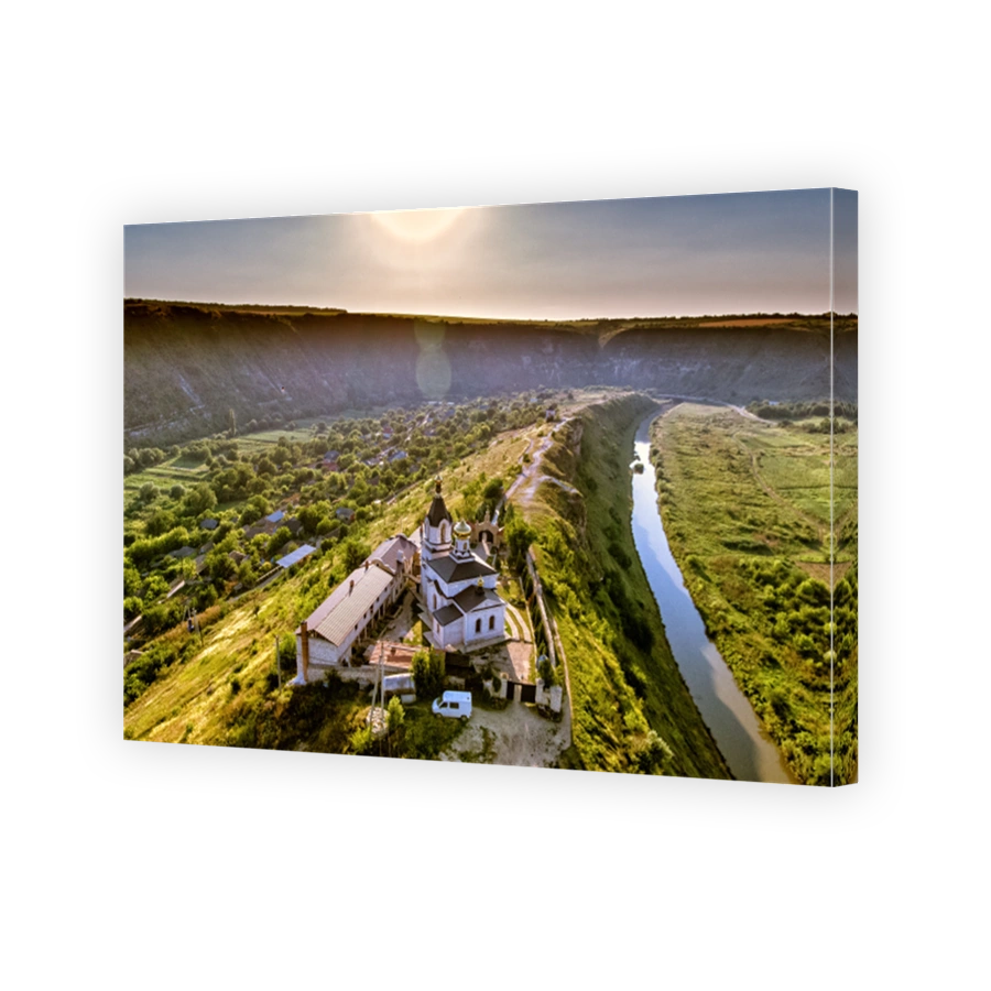 Christian Orthodox church in Old Orhei, Moldova. Aerial view fro