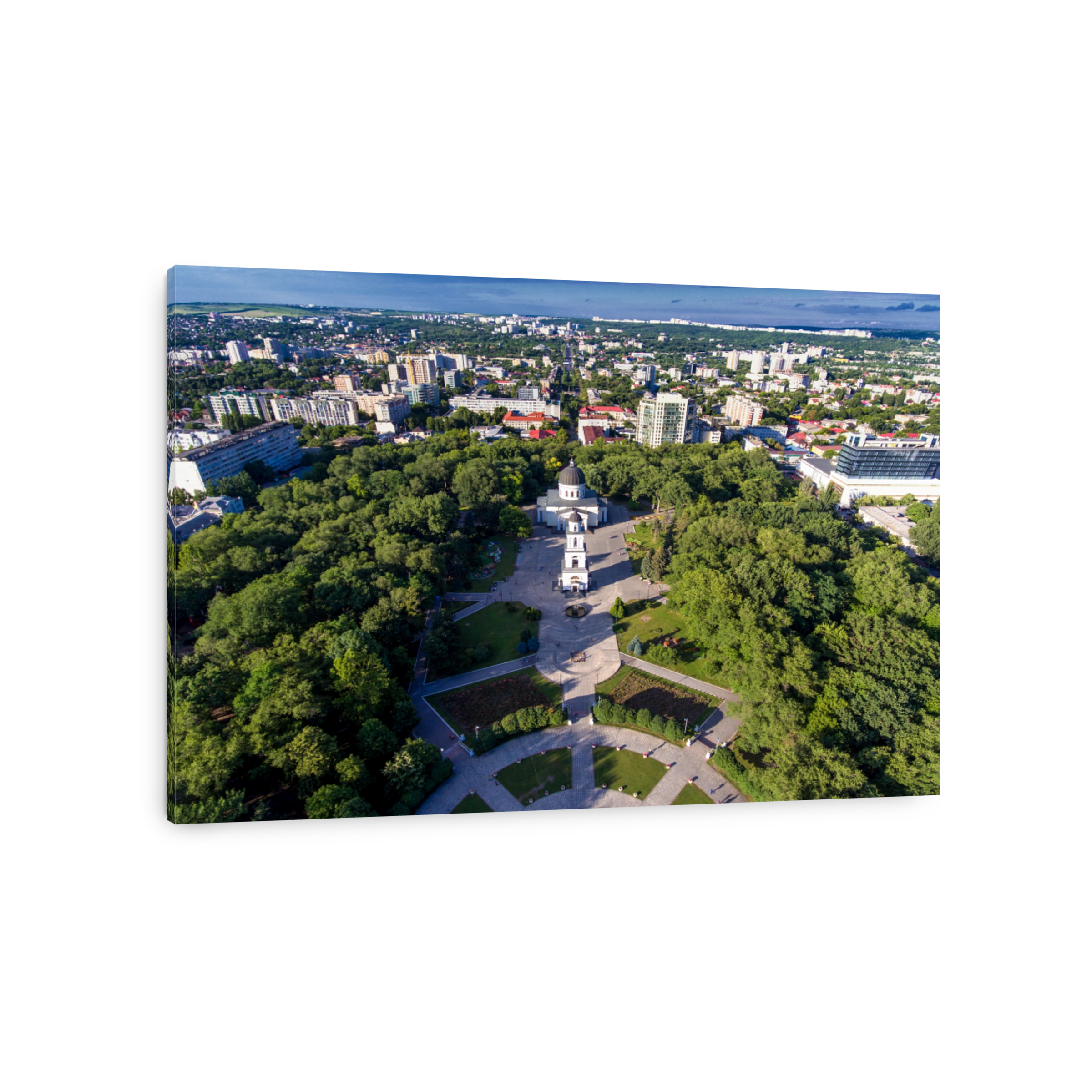 Chisinau, Republic of Moldova, aerial view from drone. Central p