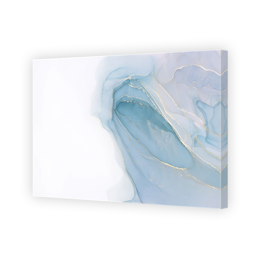 Abstract alcohol ink painting texture in blue azure tones with golden splashes