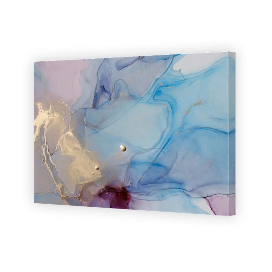 Abstract alcohol ink painting background in pink blue colors with gold splashes