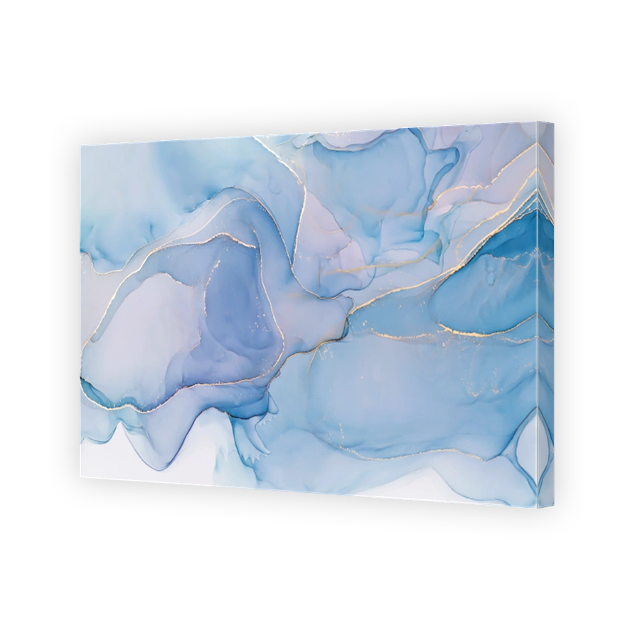 Abstract alcohol ink hand painted texture blue tone with gold
