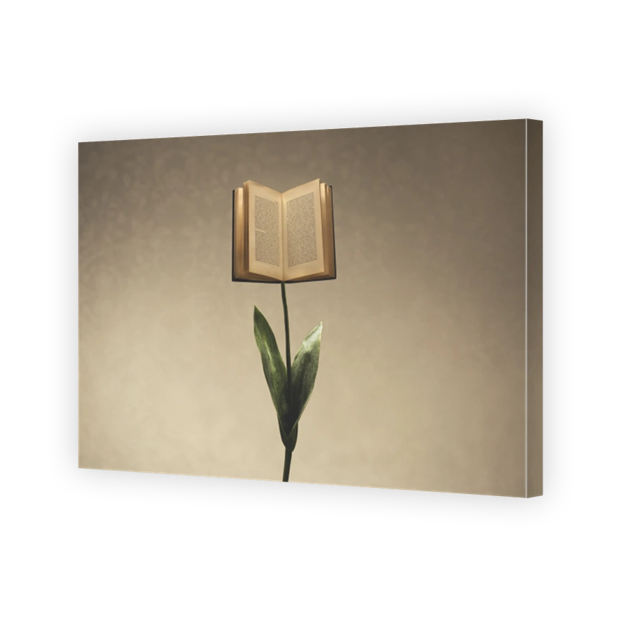 surreal open book supported by a flower stem