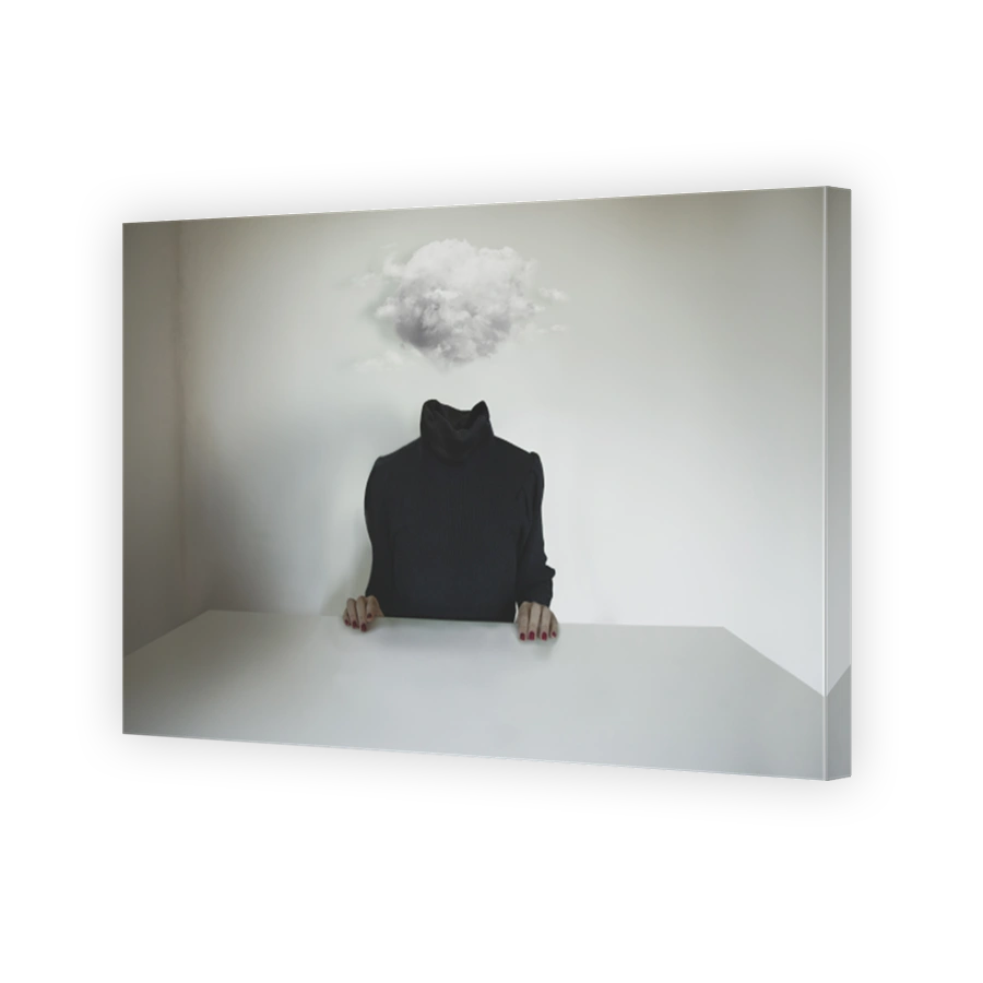 surreal person with a cloud for a head, abstract concept of dream, imagination, creativity
