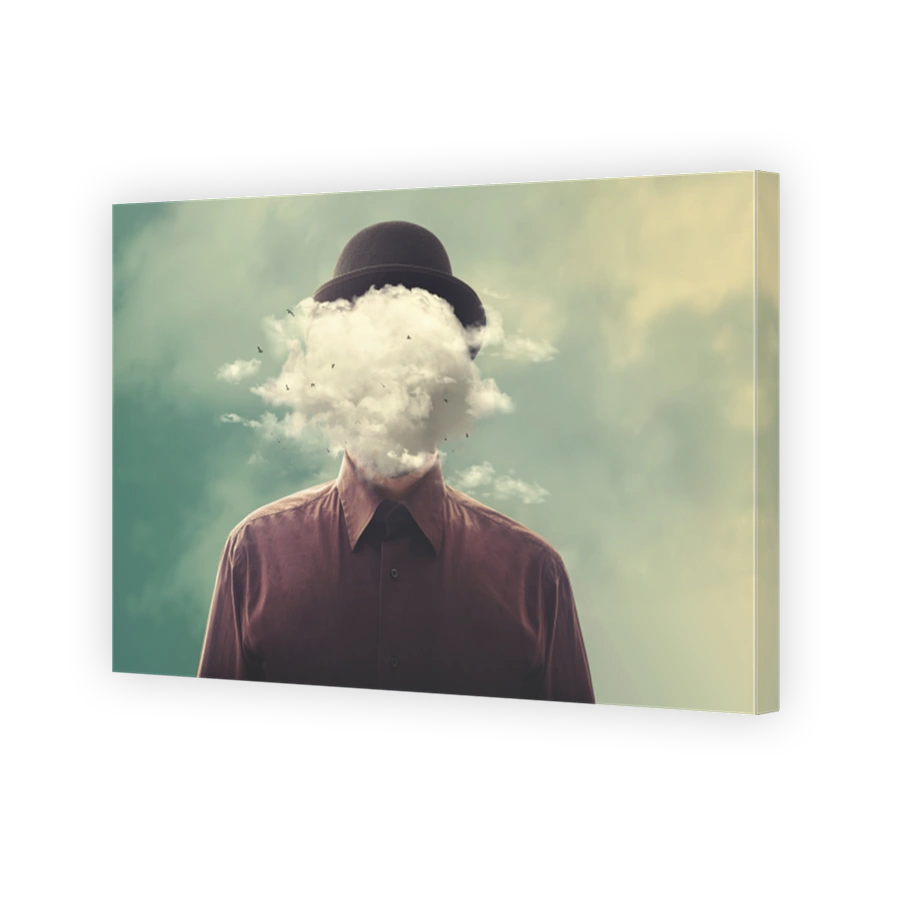 surreal man head in the cloud