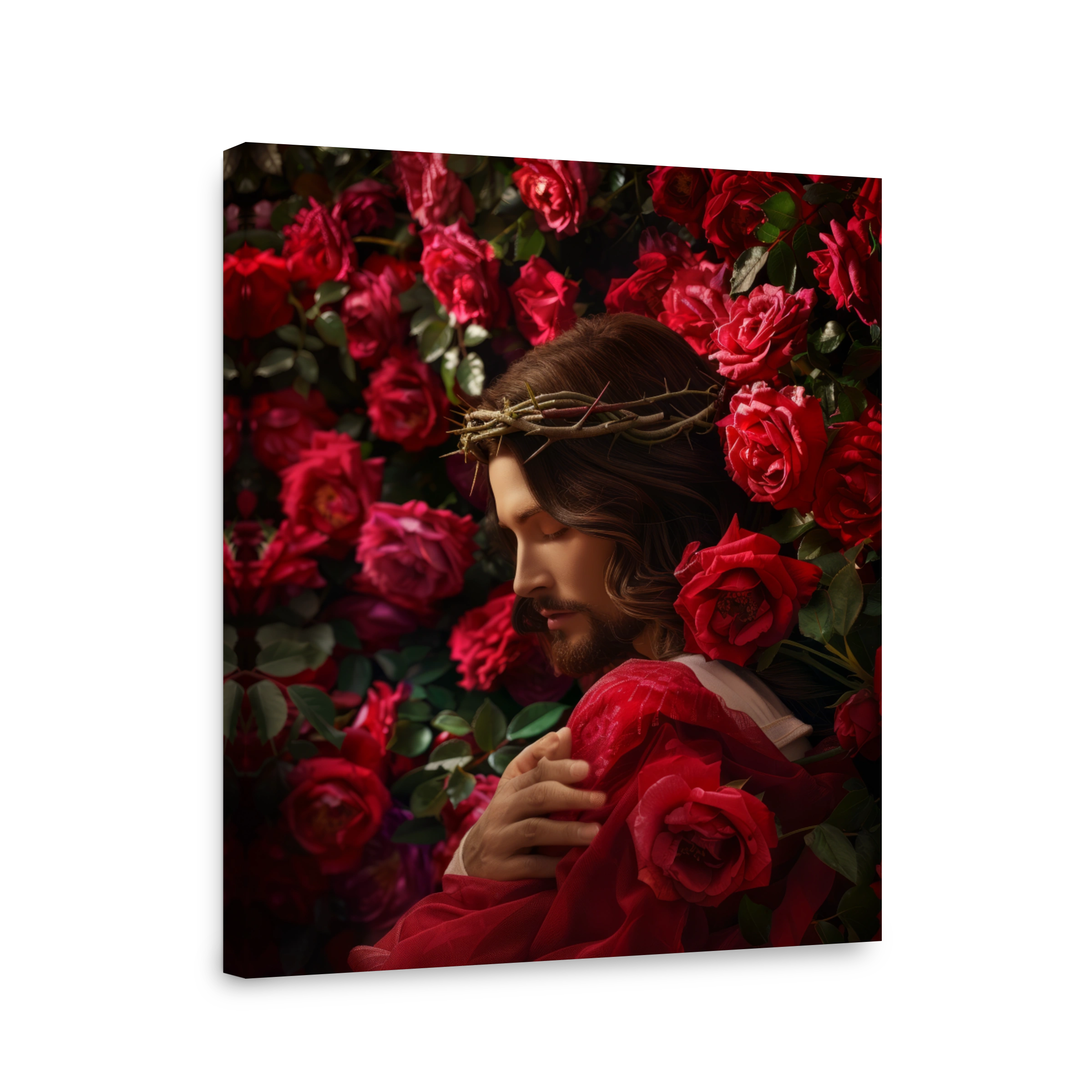 Jesus Christ Crowned with Thorns Surrounded by Roses