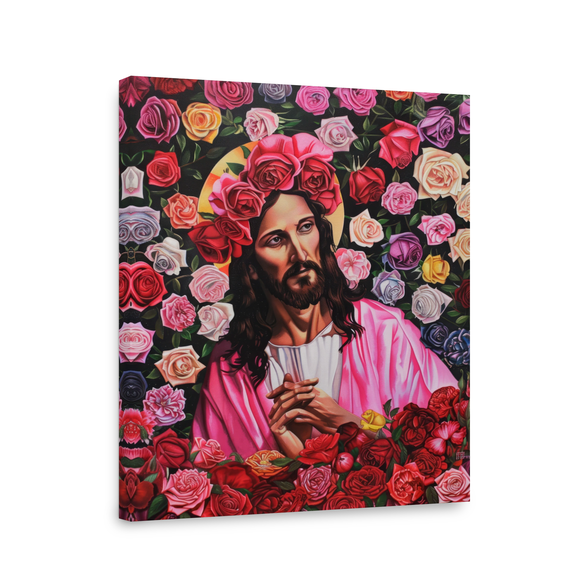 Jesus surrounded by vibrant roses