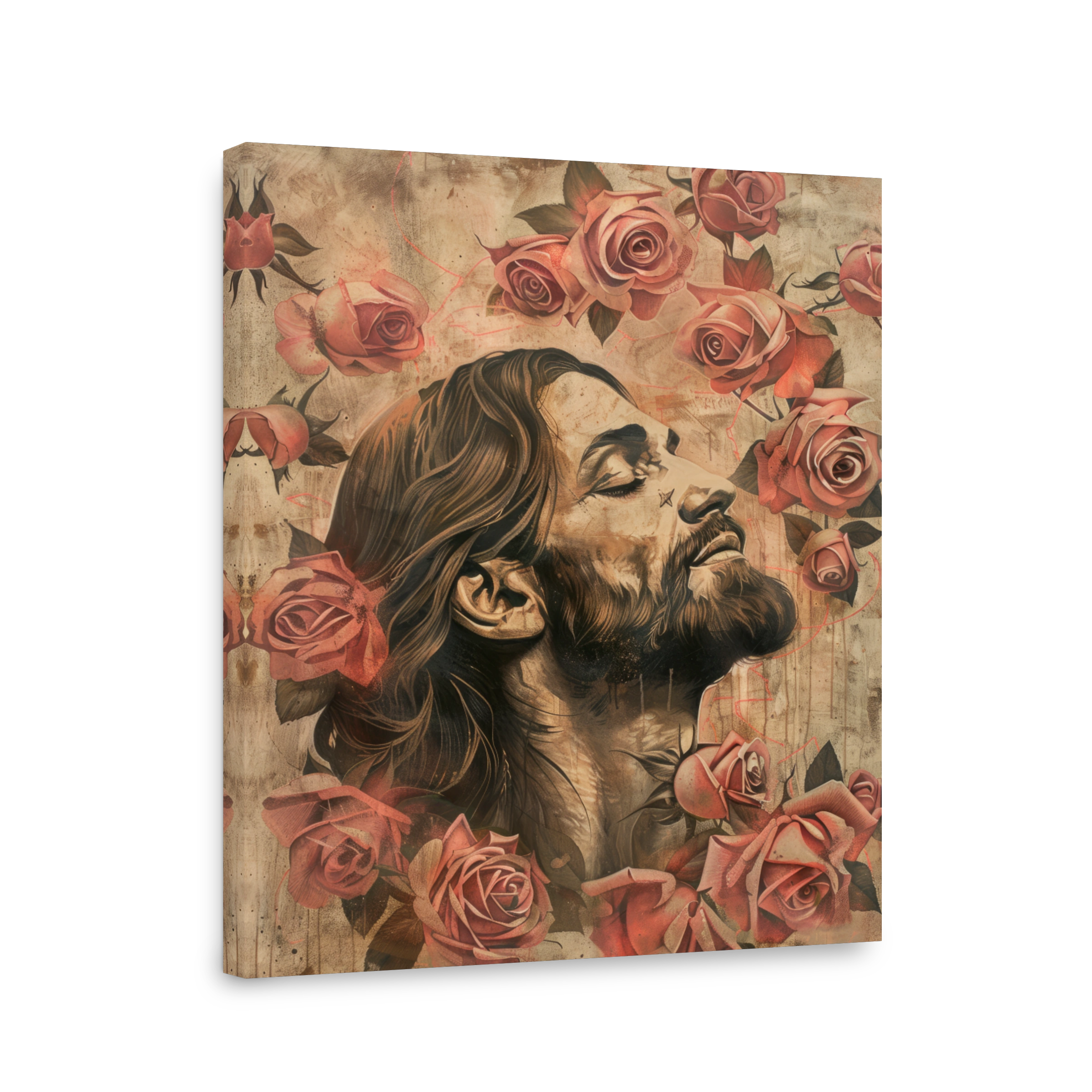 Jesus surrounded by roses mixed media art