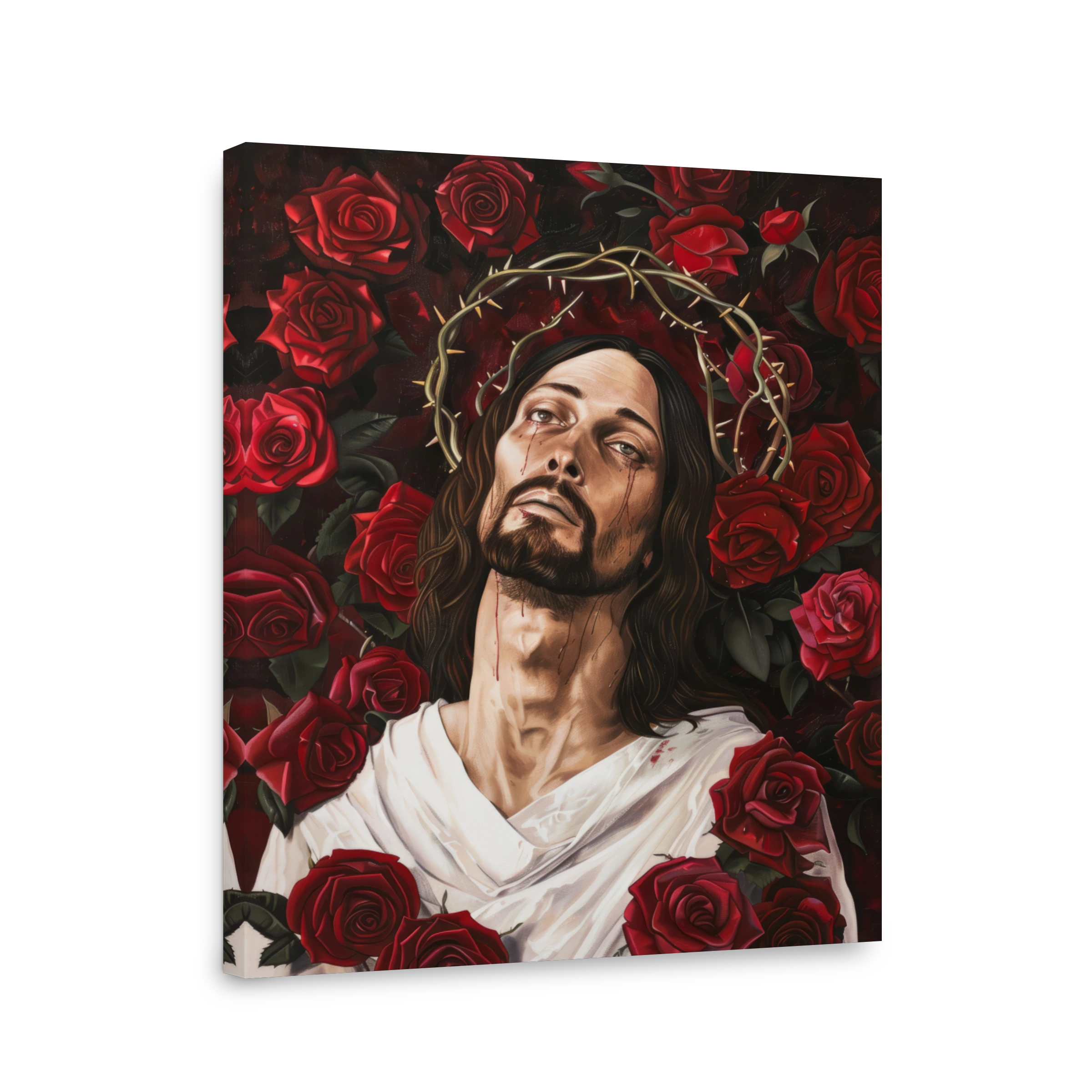 Jesus Christ Surrounded by Red Roses Oil Painting