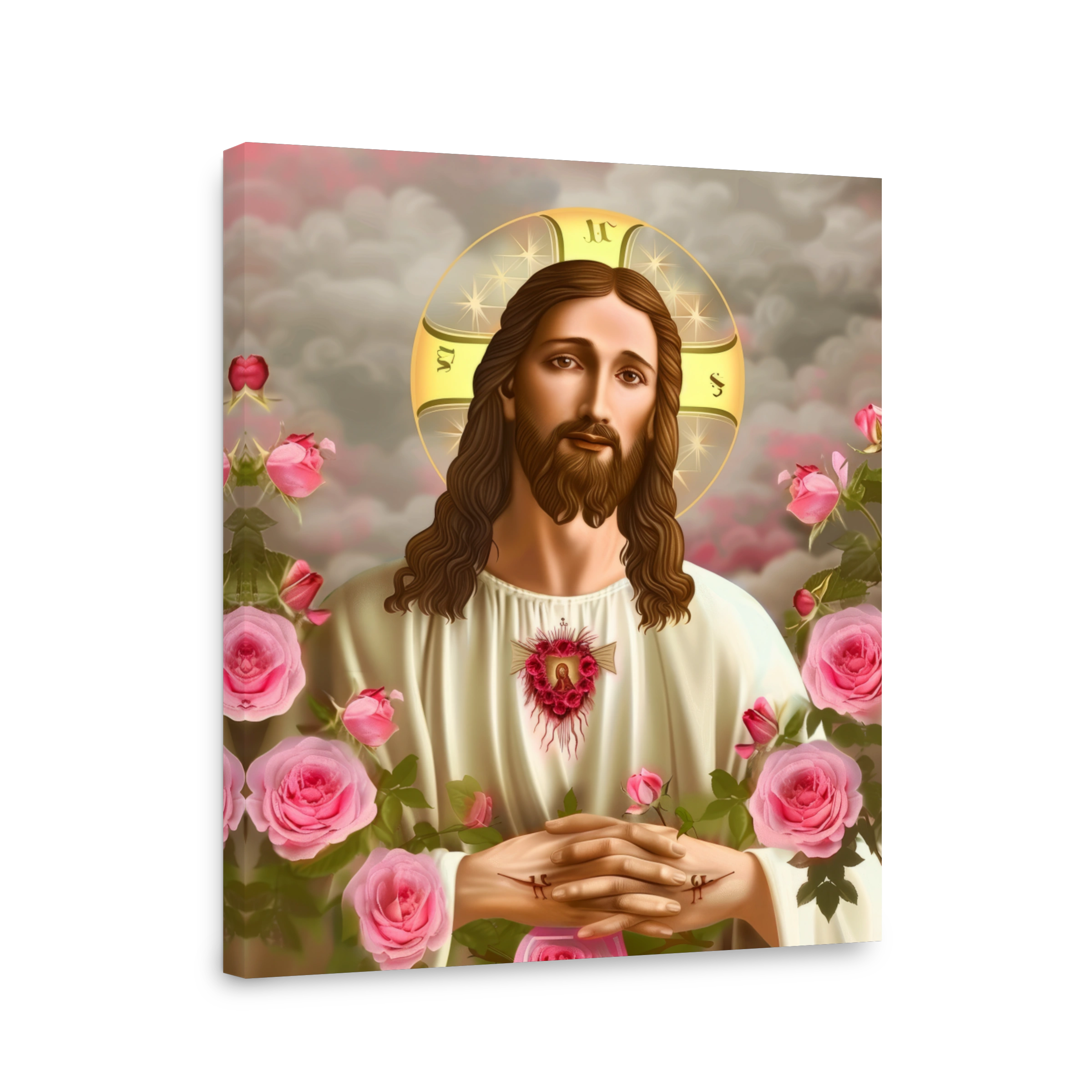 Jesus surrounded by pink roses digital art