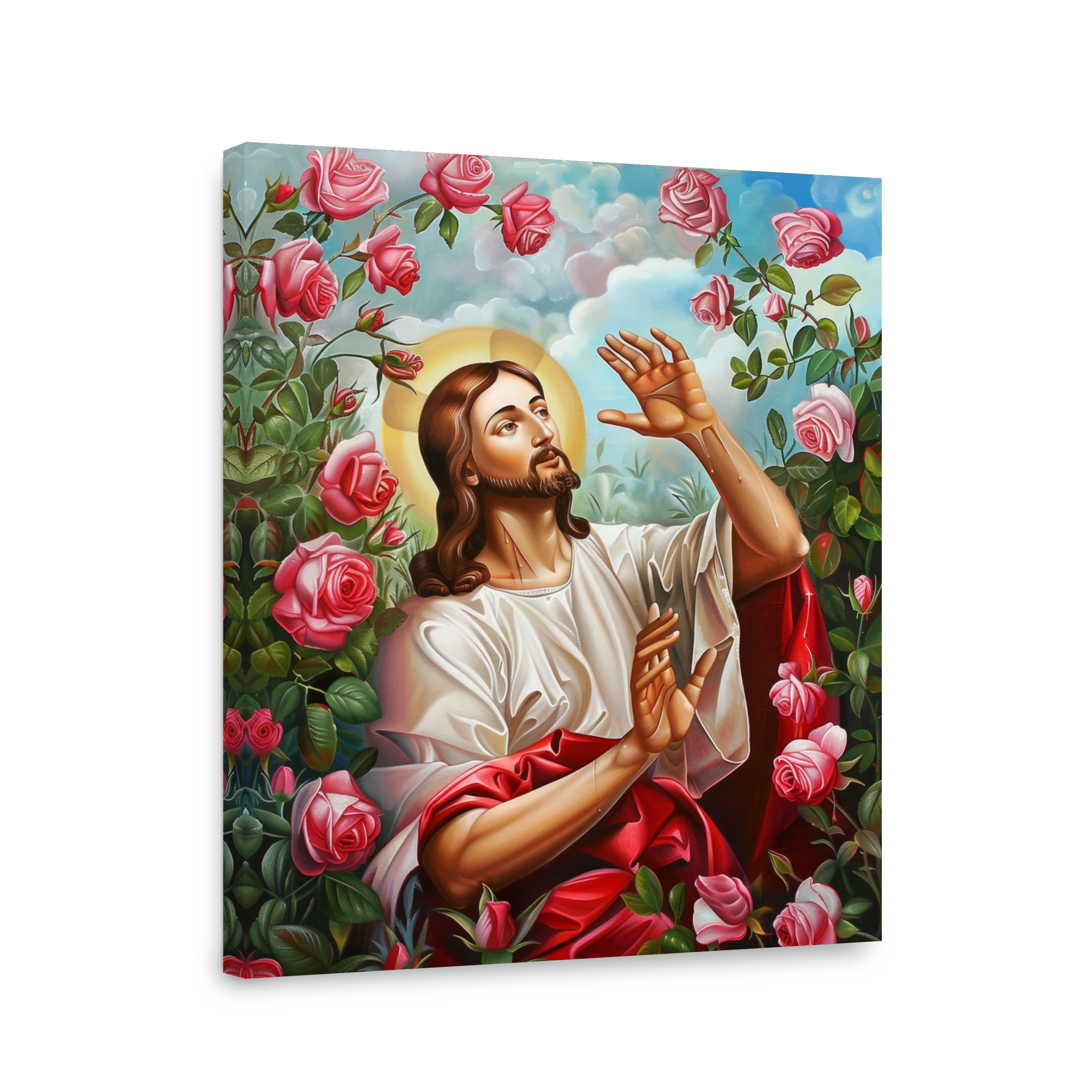 Jesus surrounded by roses, oil painting