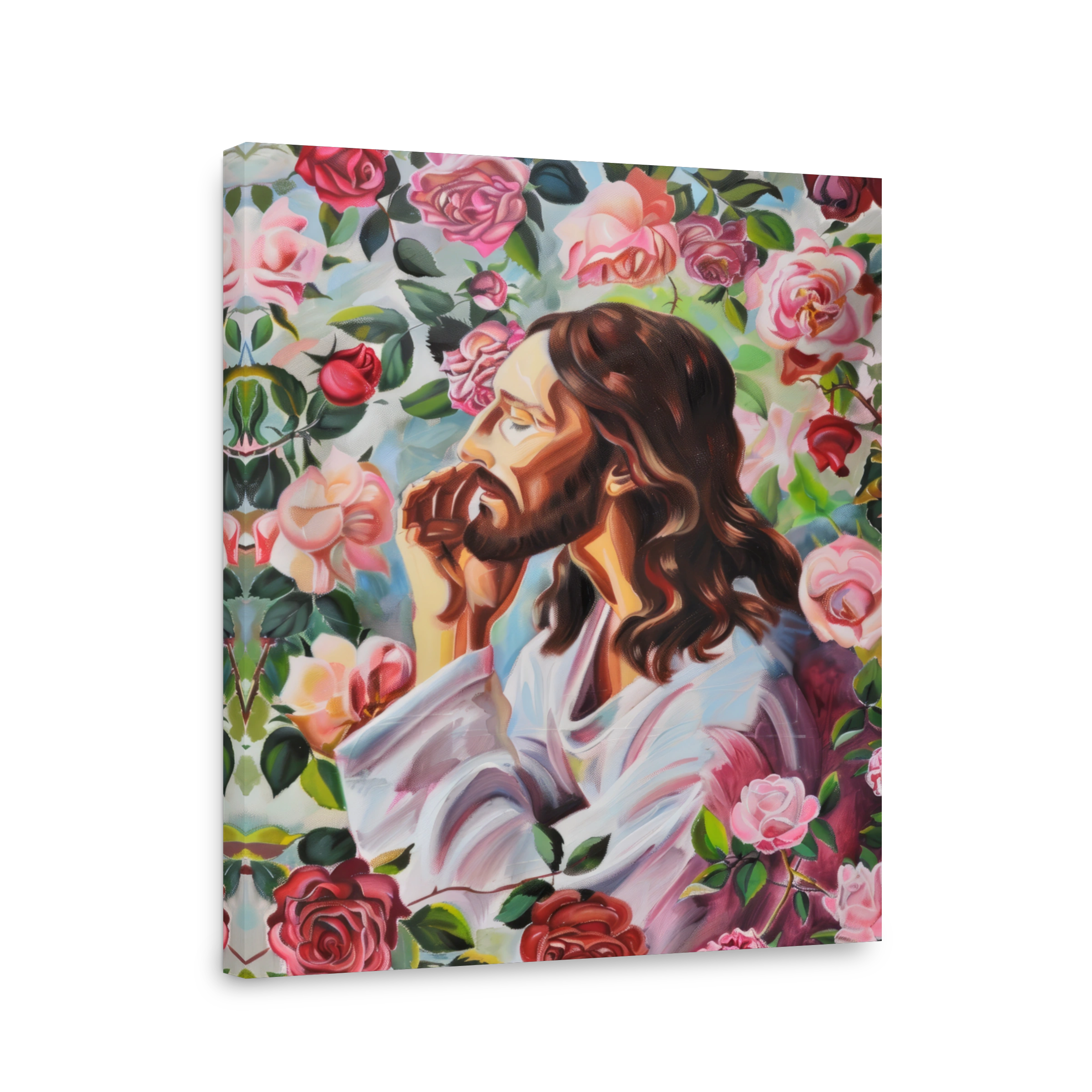 Jesus surrounded by roses oil painting