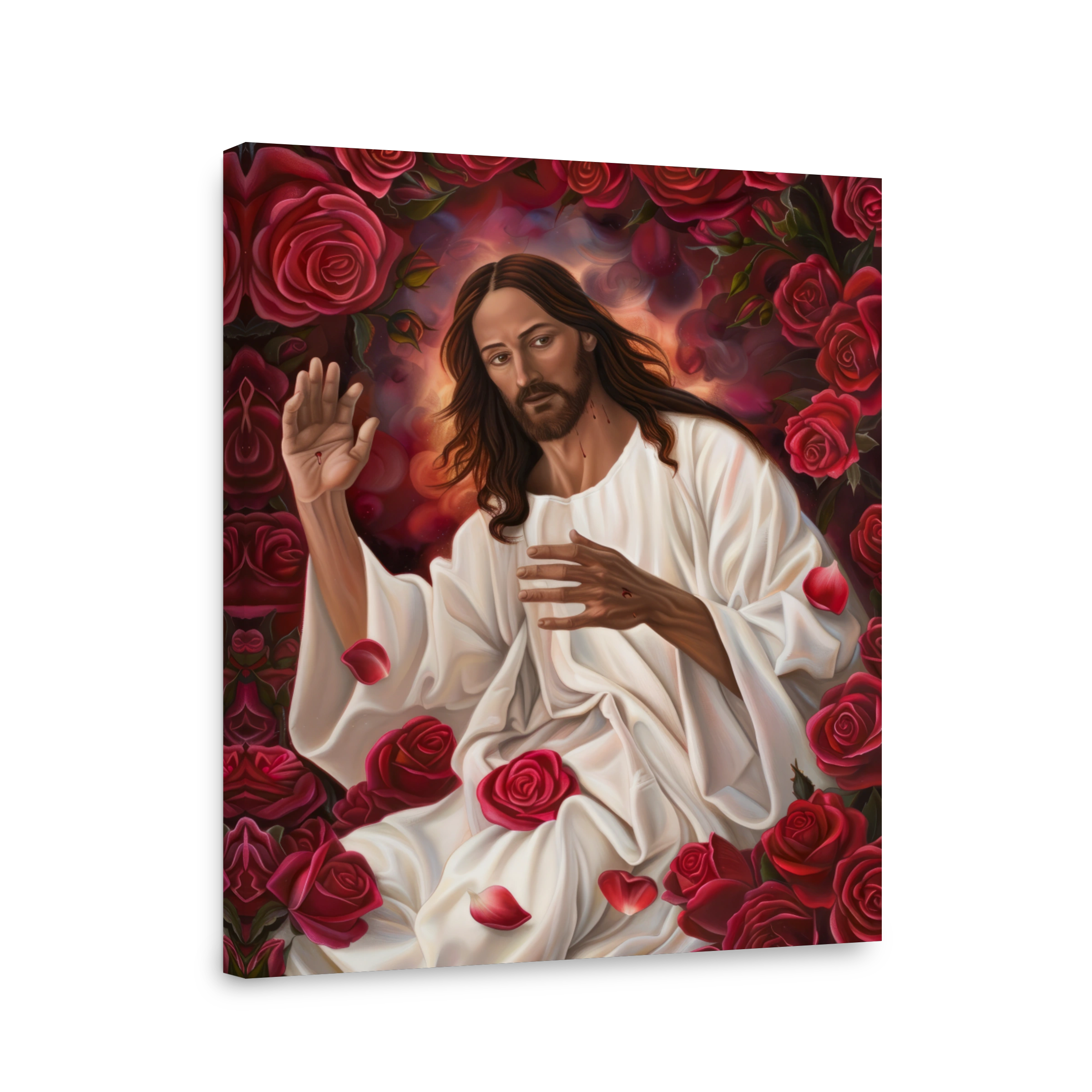 Jesus Surrounded by Red Roses Oil Painting