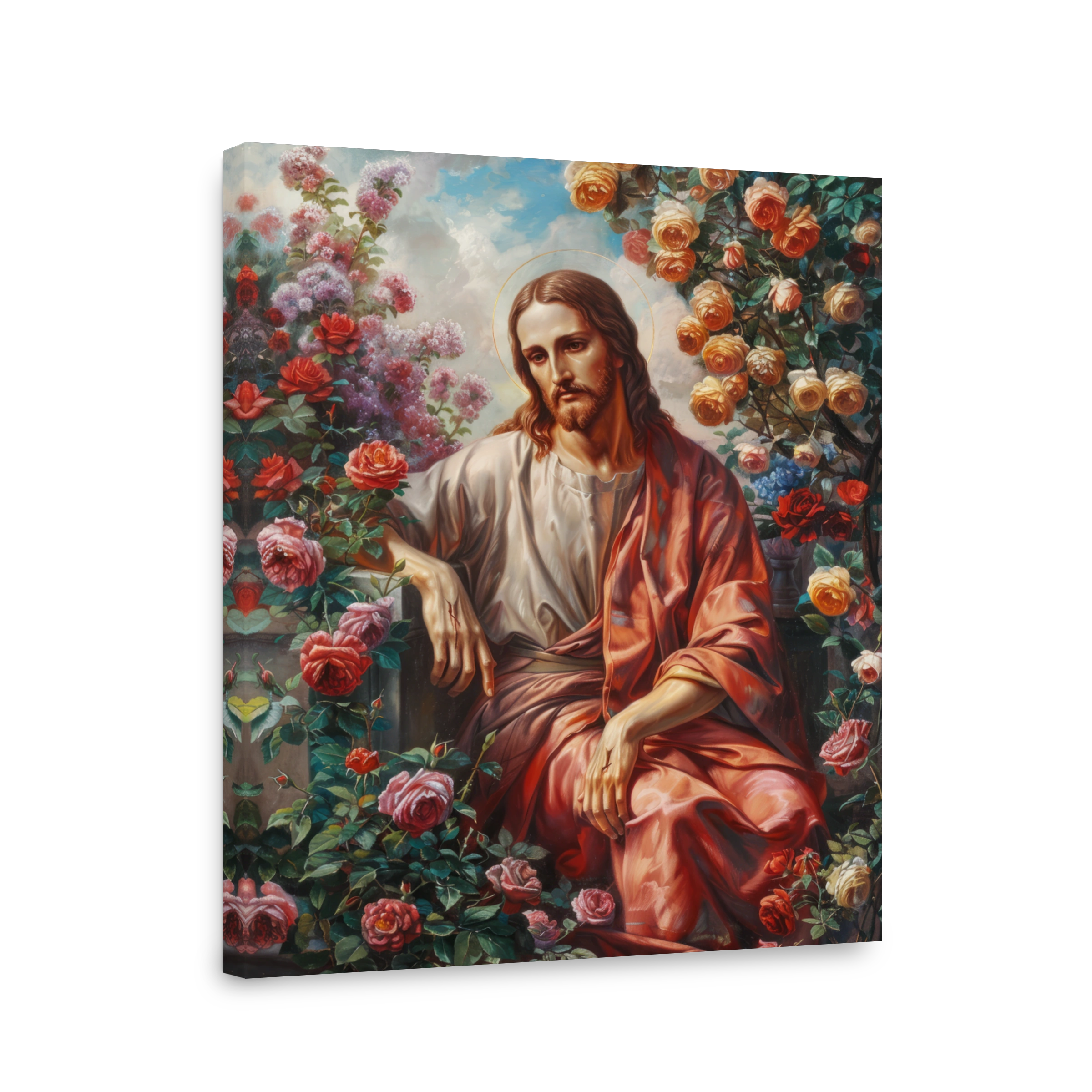 Jesus surrounded by roses oil painting