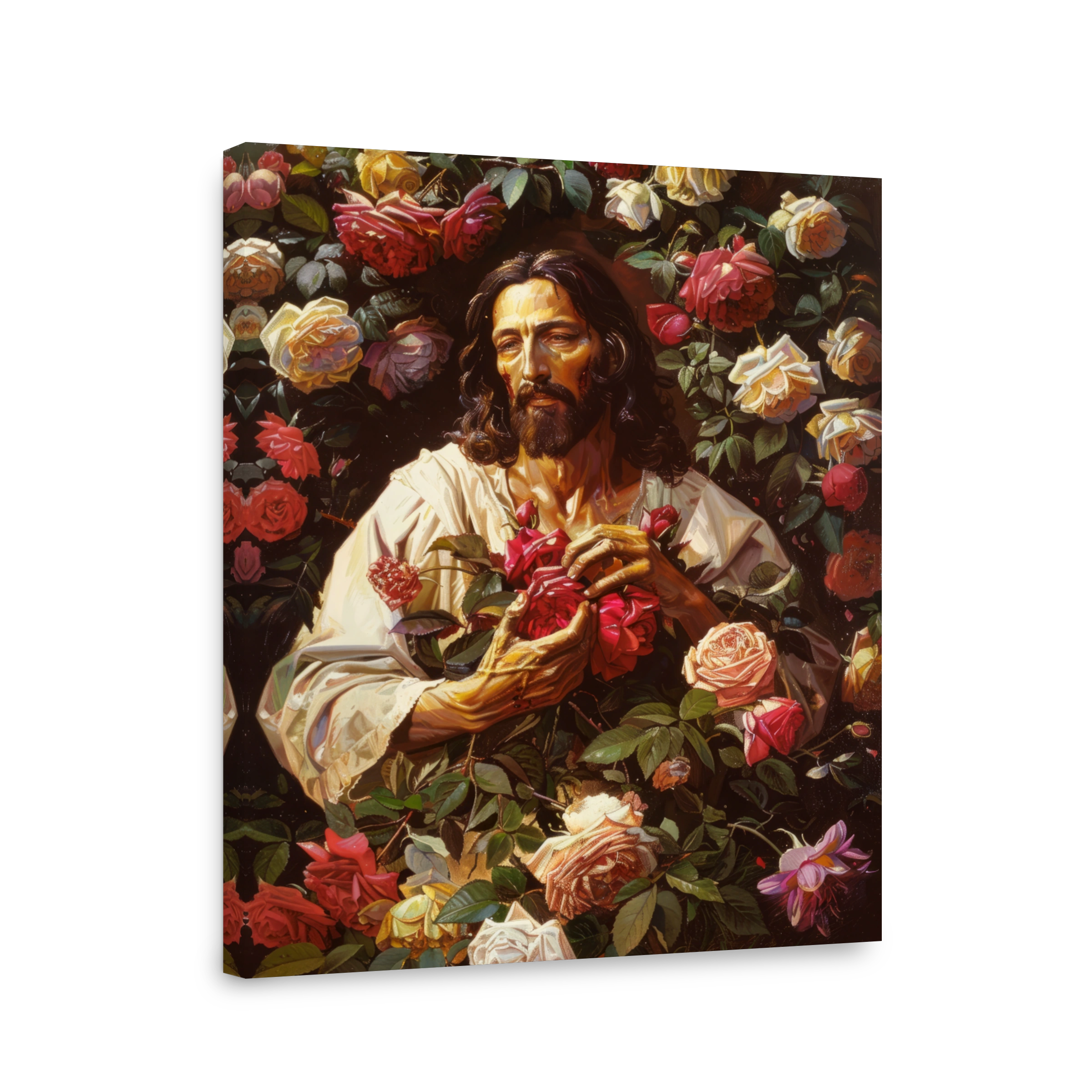 Jesus surrounded by roses oil painting