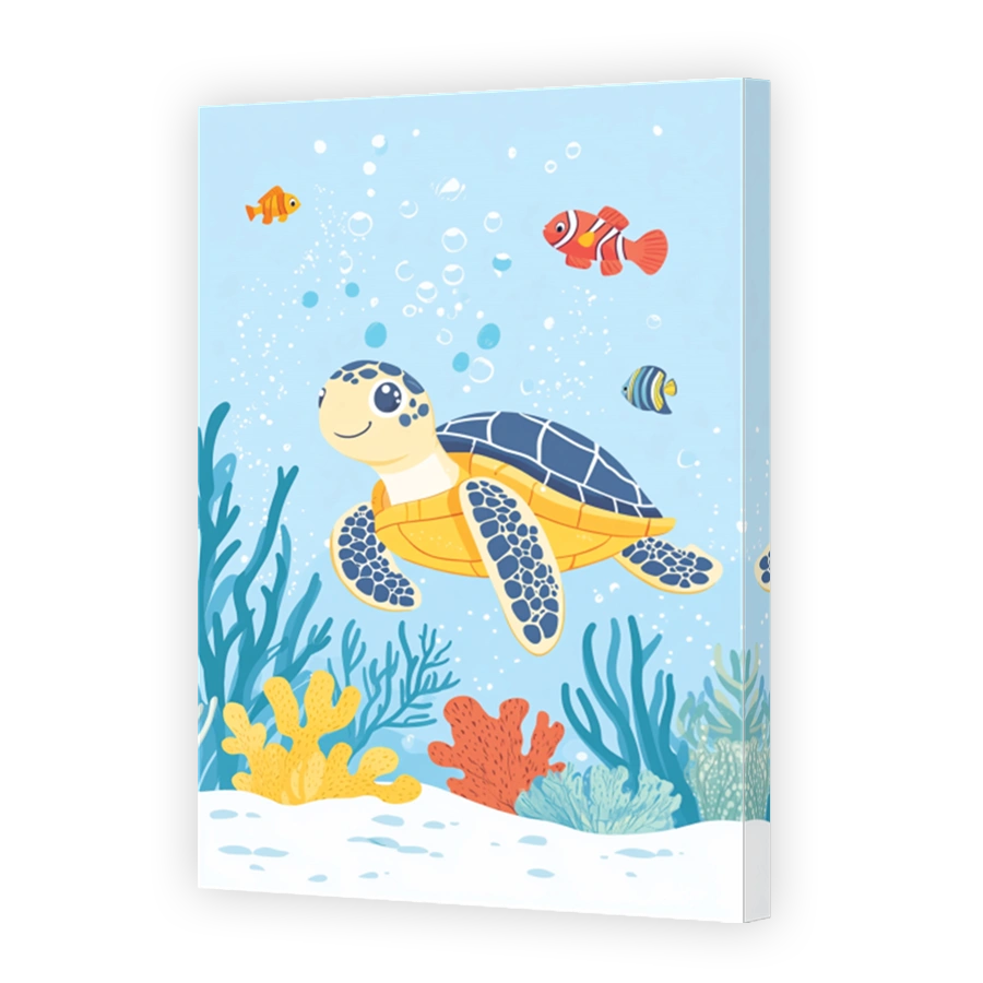 Playful Sea Turtle Swimming with Fish