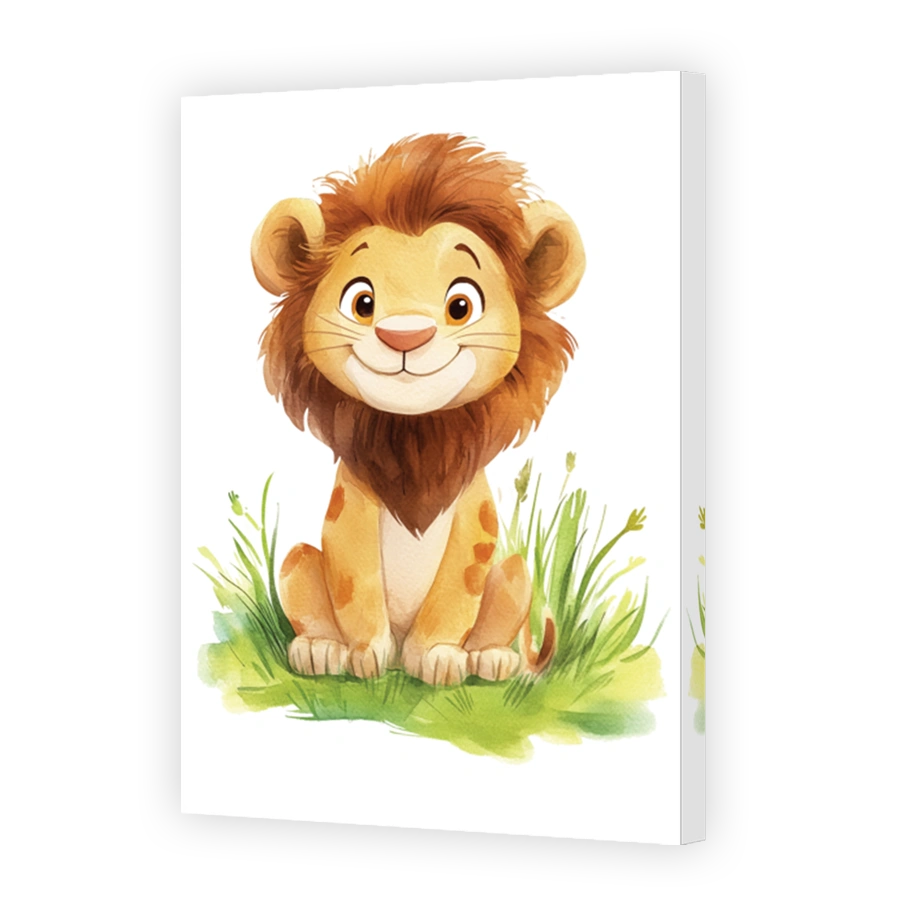Cheerful watercolour lion cub art