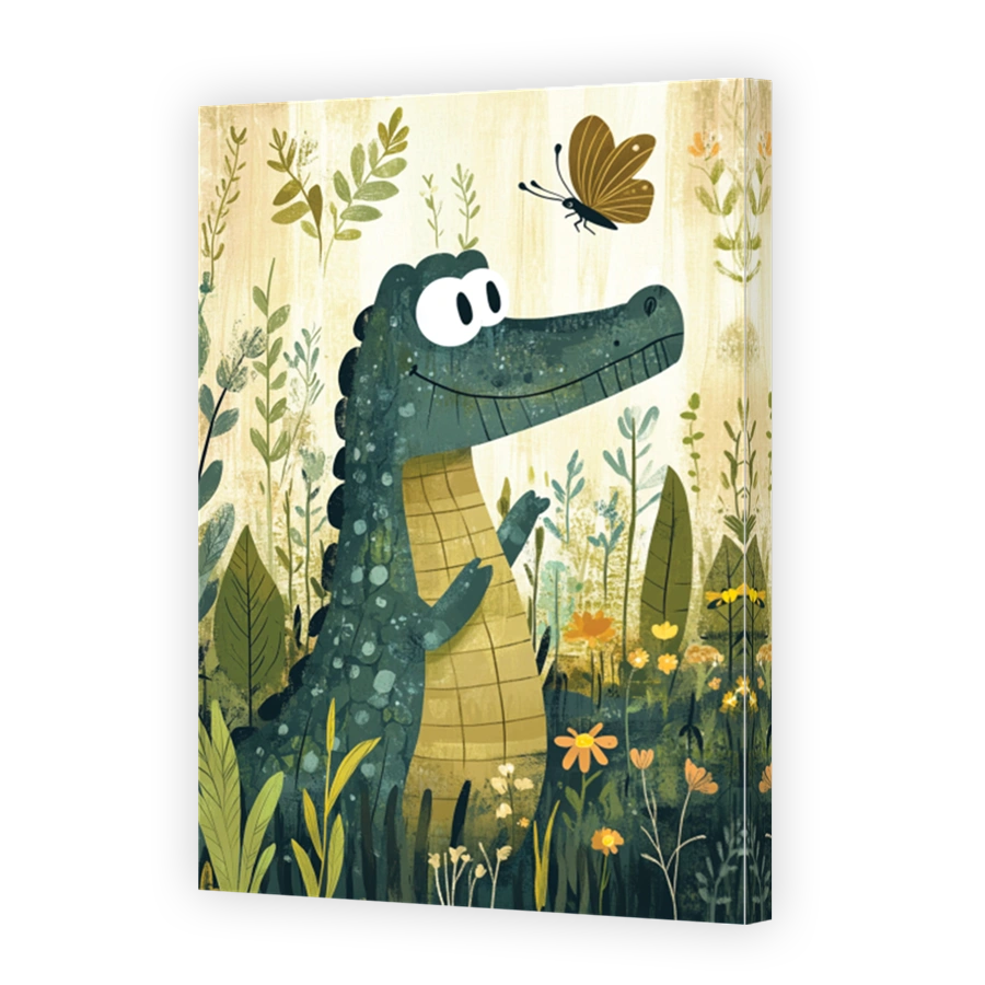 Playful Alligator and Butterfly Digital Illustration
