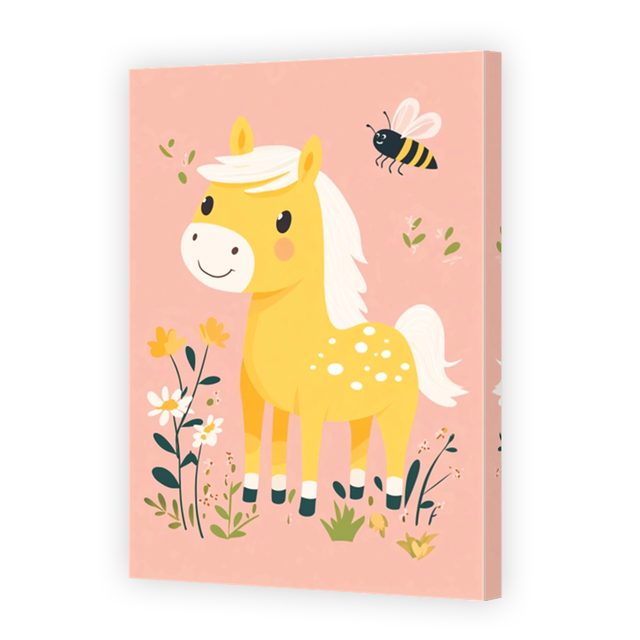 Cheerful yellow horse with bee digital art