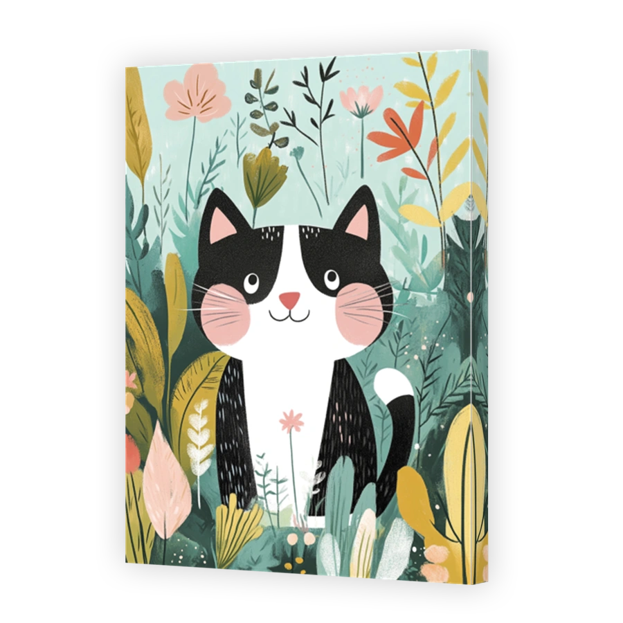 Playful Cat in a Floral Garden Digital Art