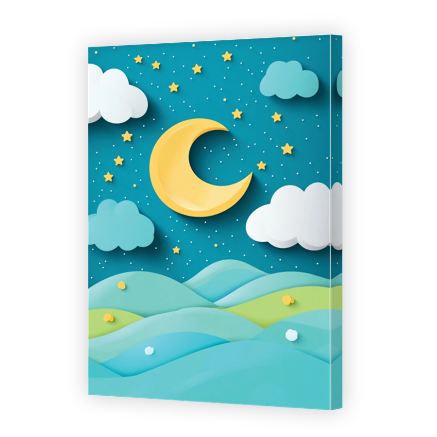 Calm Night Sky with Moon and Stars Digital Art