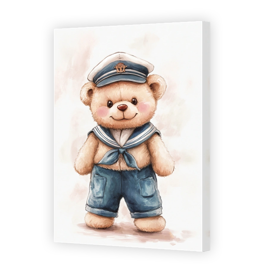 Playful teddy bear in sailor outfit watercolour art