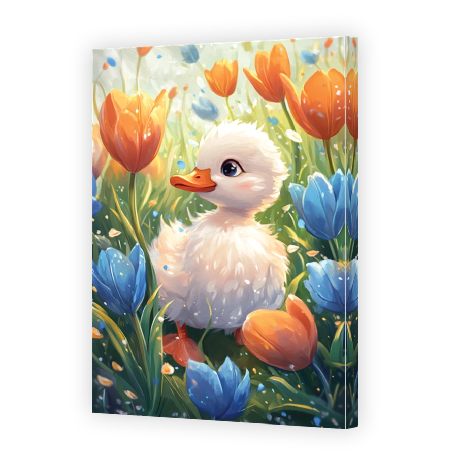 Whimsical Duckling Amongst Tulips Digital Art