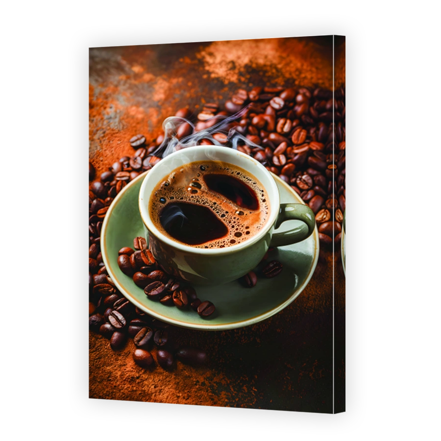 Steaming Cup of Coffee with Beans