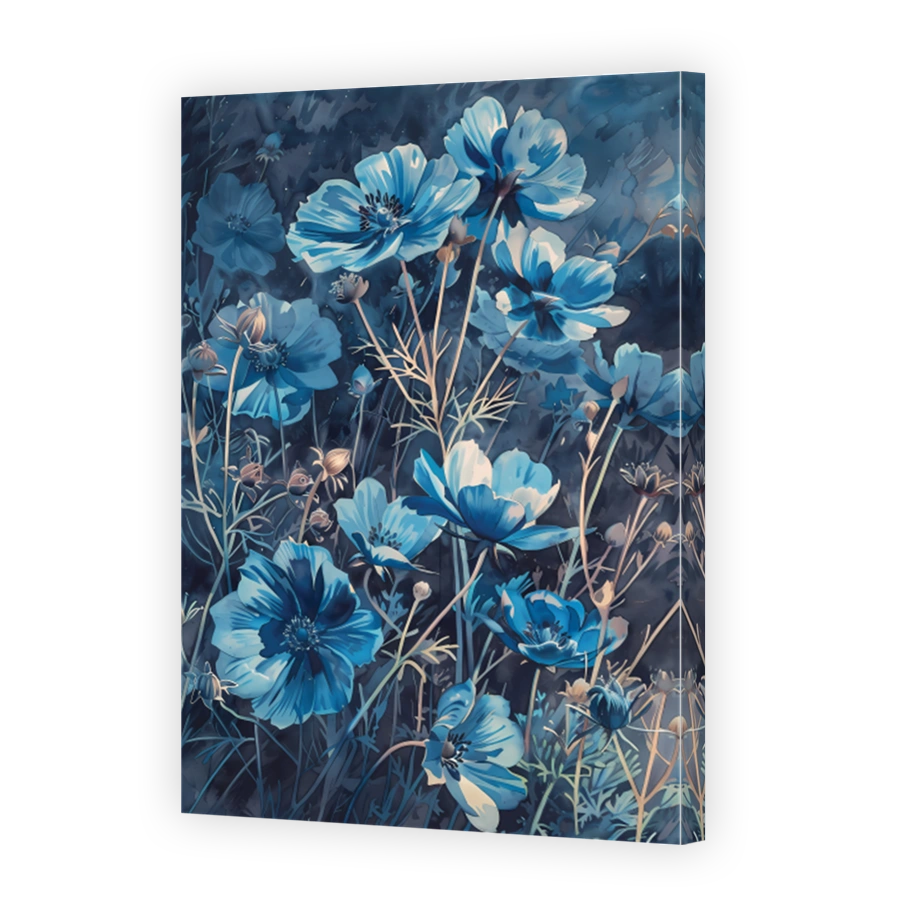 Blue Cosmos Flowers Watercolour Art