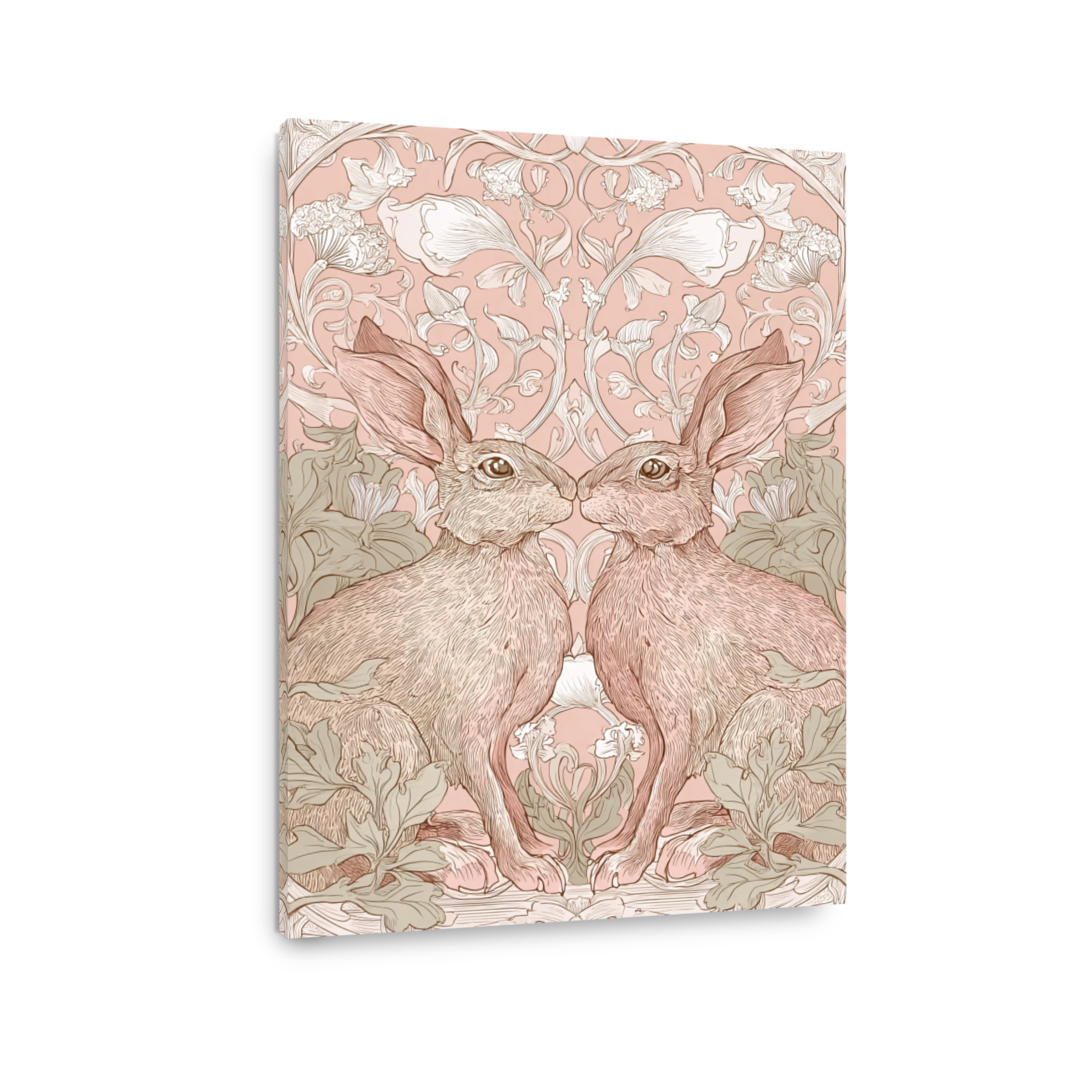 Whimsical Rabbits and Floral Illustration Art