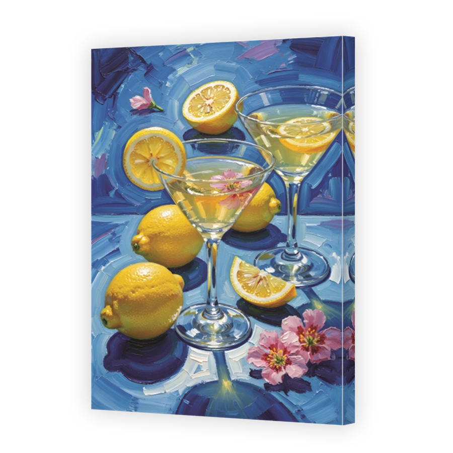 Vibrant Lemons and Cocktails Oil Painting