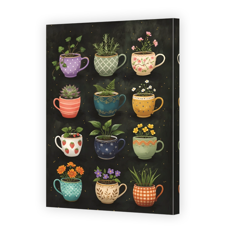 Whimsical Potted Plants in Cups Art