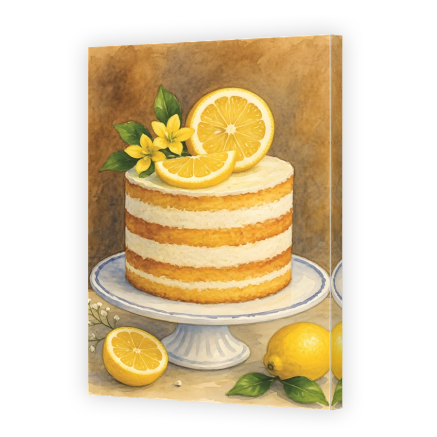 Vibrant Lemon Cake Watercolour Art
