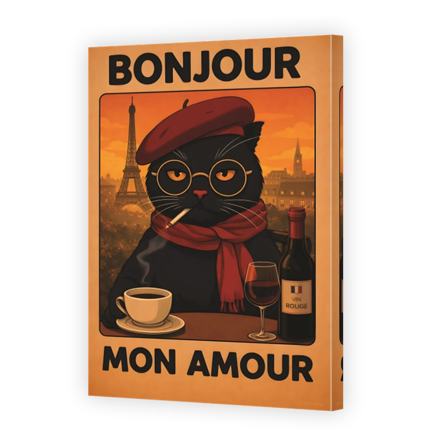 Bonjour Mon Amour Cat Art