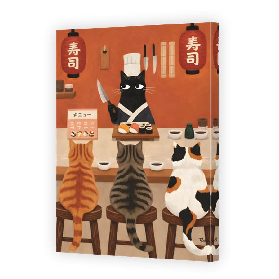 Cats Enjoying Sushi at a Restaurant