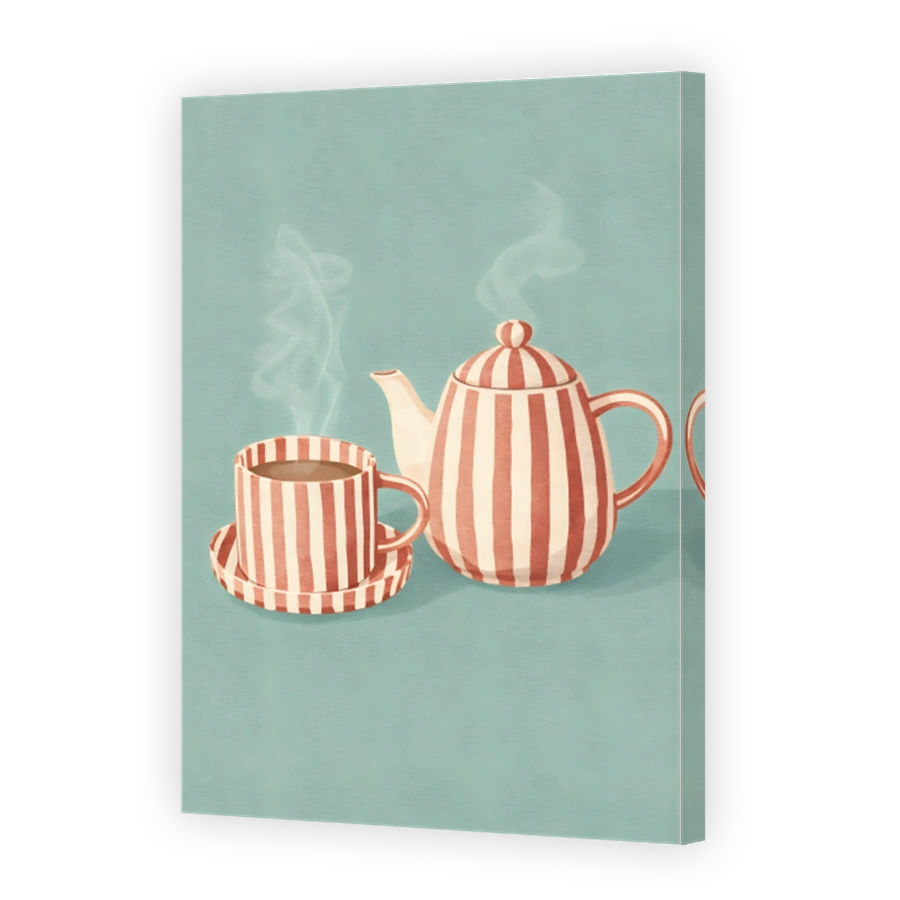 Striped Tea Set with Steaming Cup