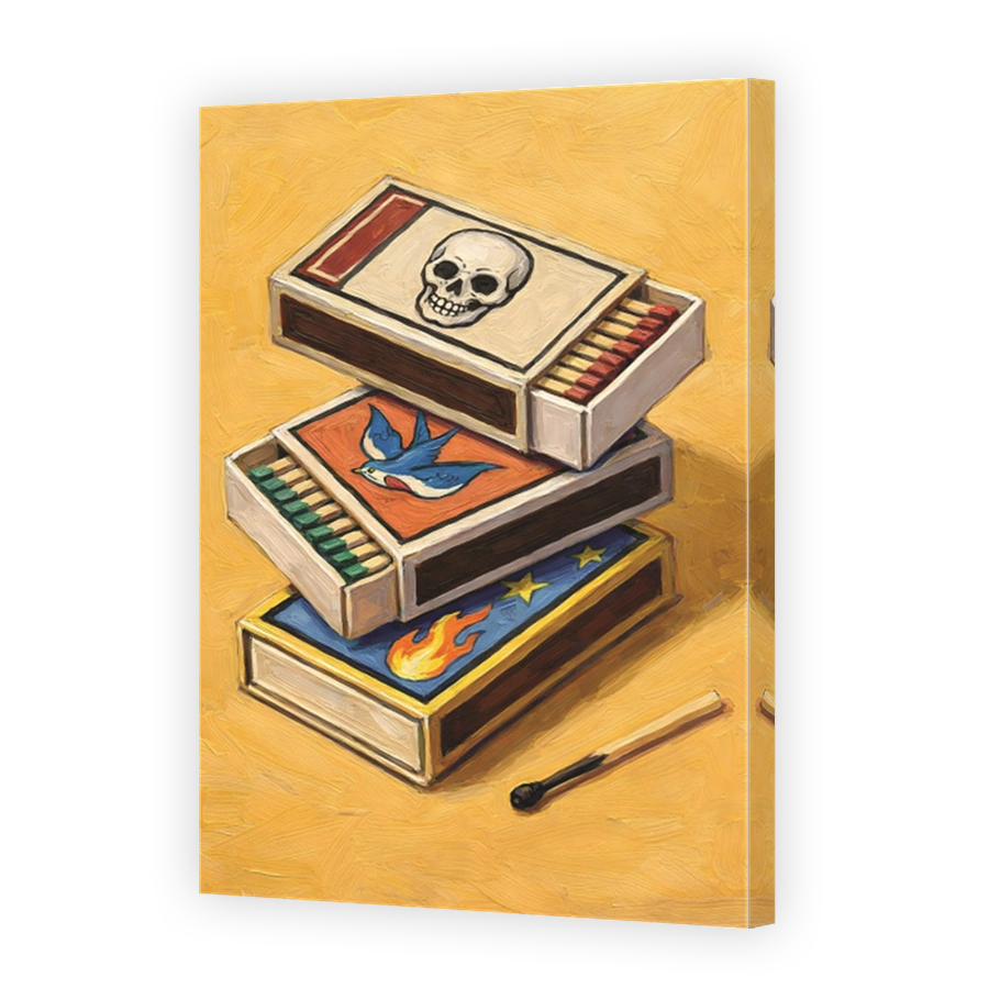 Stack of Matches with Skull and Flame Art