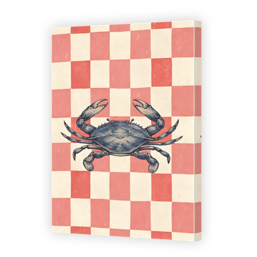 Blue Crab Print on Red and White Checkered Background