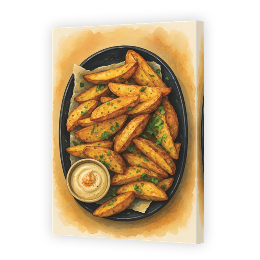 Appetising Potato Wedges with Dip Watercolor Art