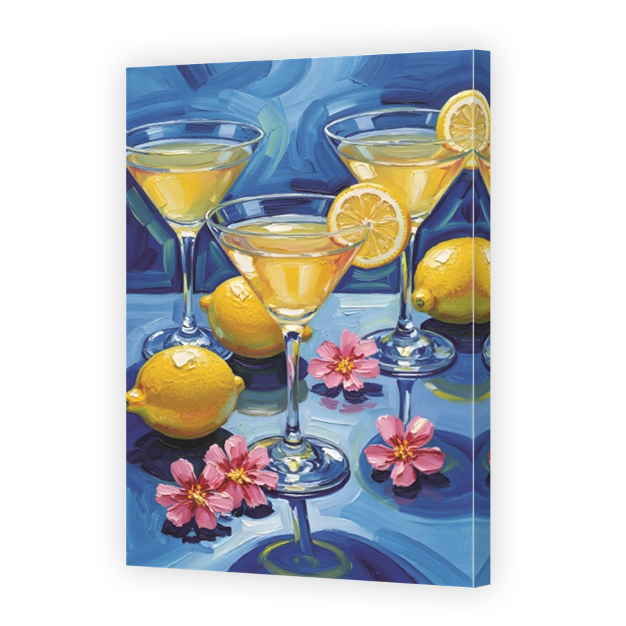 Vibrant Cocktails and Lemons Oil Painting