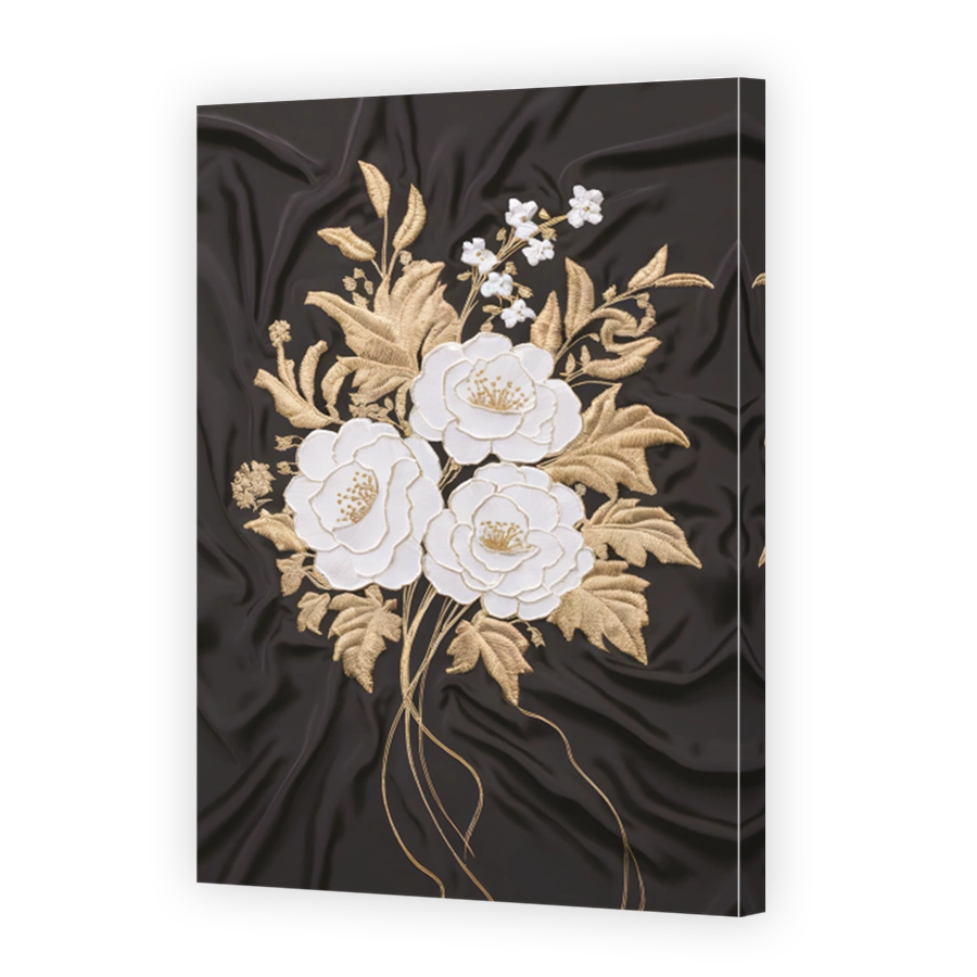 Elegant Floral Embroidery on Black Silk