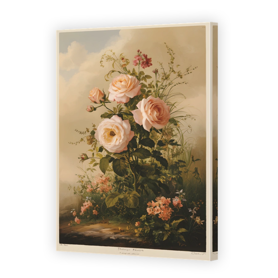 Romantic Peach Roses and Wildflowers Digital Art