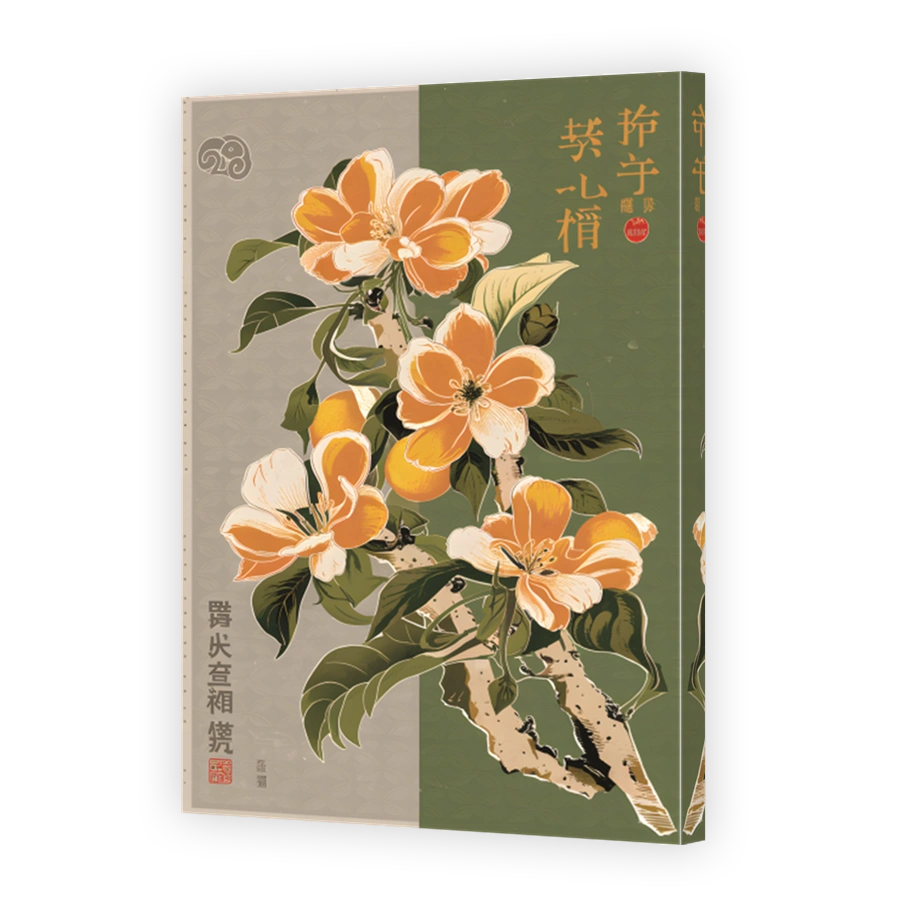 Vintage Floral Digital Art with Orange Blossoms
